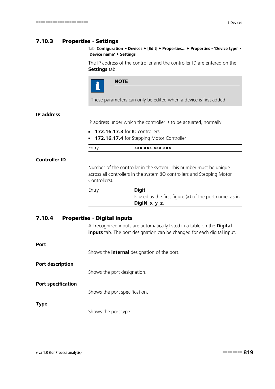 3 properties - settings, 4 properties - digital inputs, Properties - settings | Properties - digital inputs | Metrohm viva 1.0 (process analysis) User Manual | Page 831 / 990