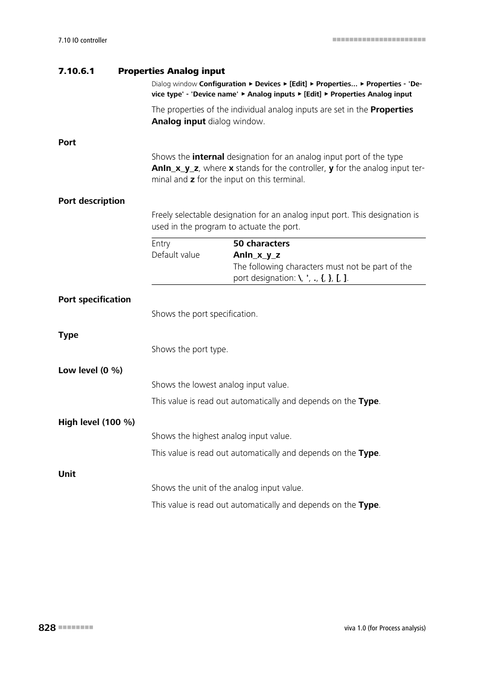 1 properties analog input | Metrohm viva 1.0 (process analysis) User Manual | Page 840 / 990