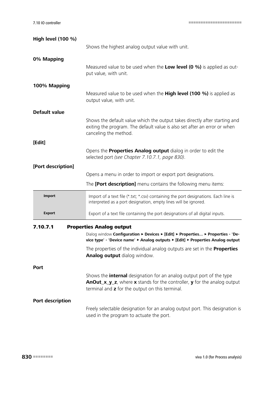 1 properties analog output | Metrohm viva 1.0 (process analysis) User Manual | Page 842 / 990