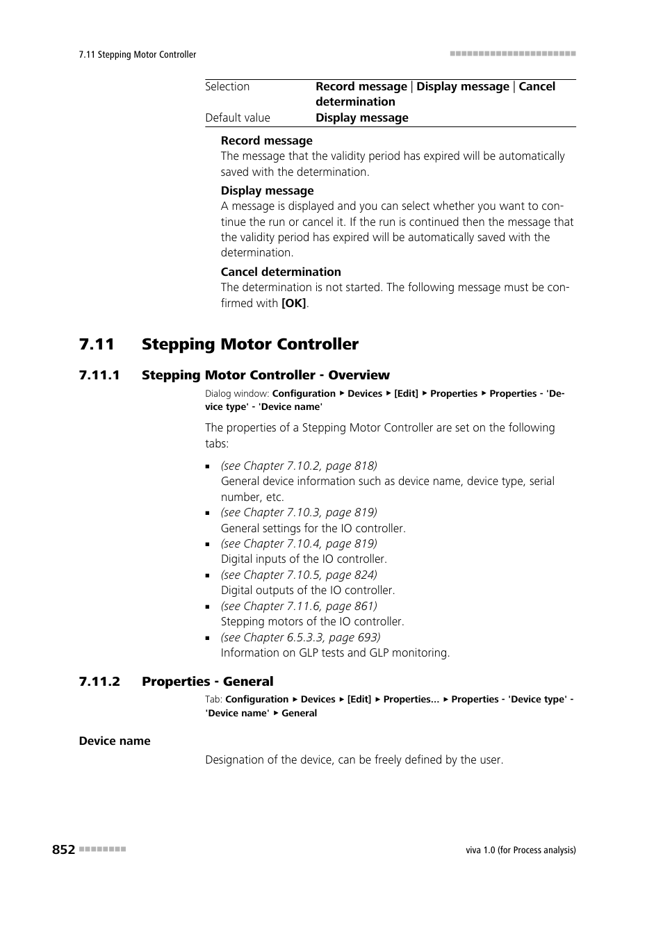 11 stepping motor controller, 1 stepping motor controller - overview, 2 properties - general | 11 stepping motor controller 7.11.1, Stepping motor controller - overview, Properties - general, Stepping motor controller | Metrohm viva 1.0 (process analysis) User Manual | Page 864 / 990