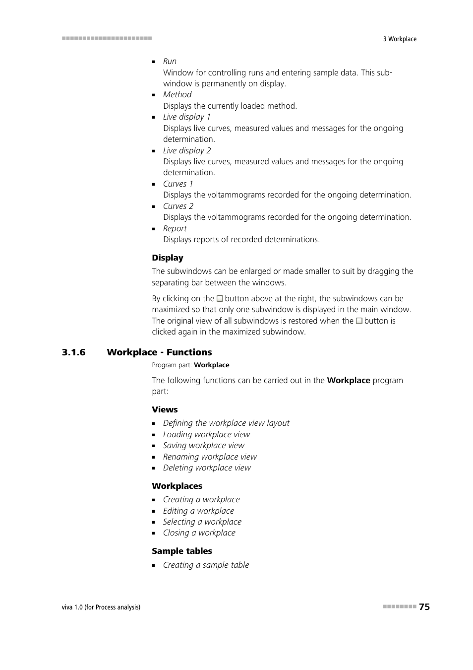 6 workplace - functions, Workplace - functions | Metrohm viva 1.0 (process analysis) User Manual | Page 87 / 990