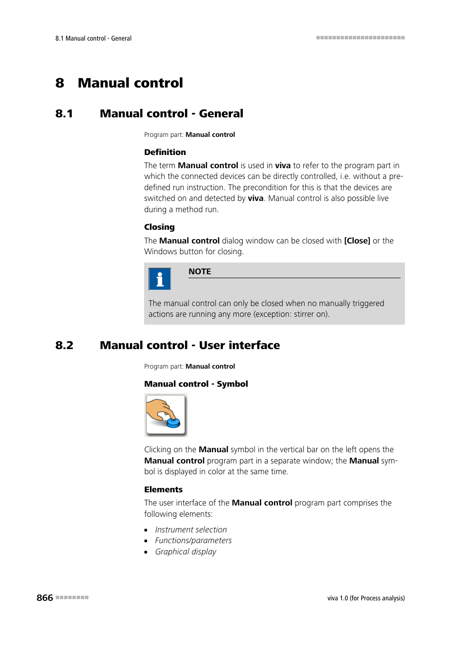 8 manual control, 1 manual control - general, 2 manual control - user interface | Manual control - general, Manual control - user interface | Metrohm viva 1.0 (process analysis) User Manual | Page 878 / 990