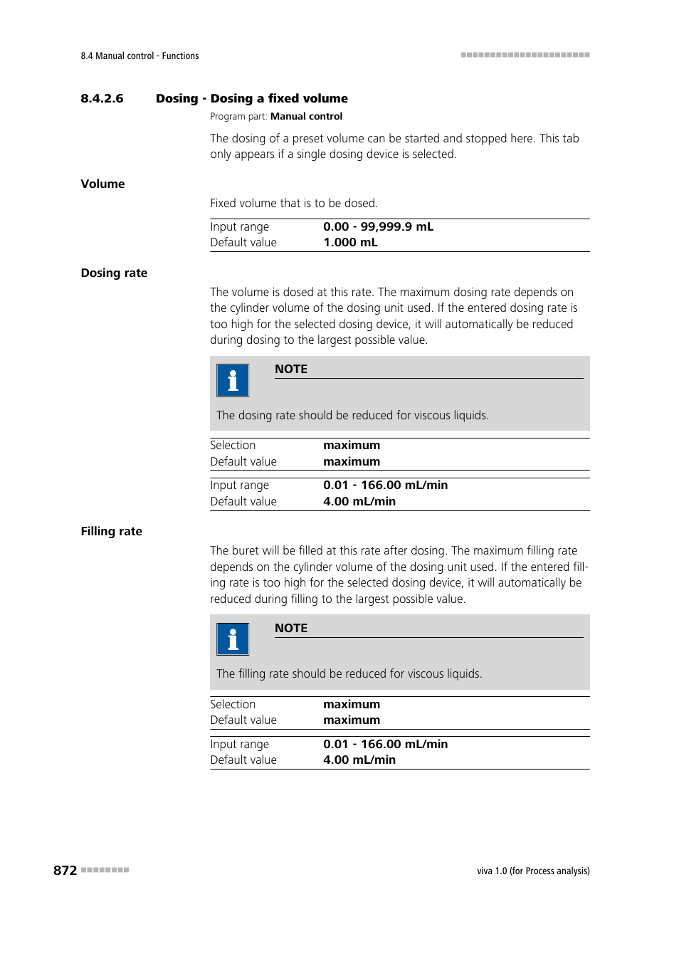 6 dosing - dosing a fixed volume, Fixed volume | Metrohm viva 1.0 (process analysis) User Manual | Page 884 / 990