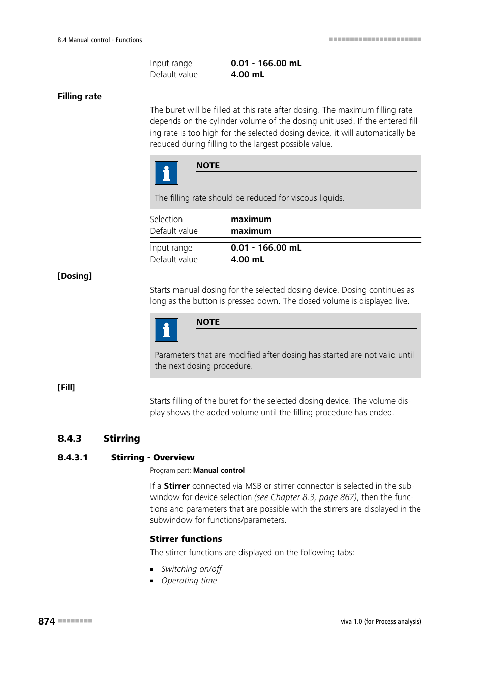 3 stirring, 1 stirring - overview, Stirring | Metrohm viva 1.0 (process analysis) User Manual | Page 886 / 990