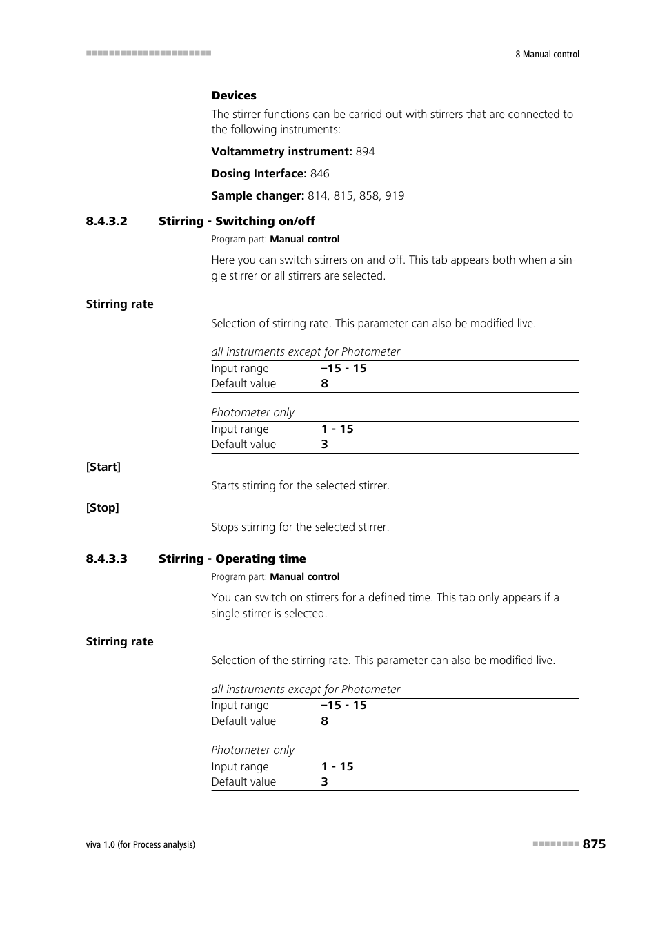 2 stirring - switching on/off, 3 stirring - operating time | Metrohm viva 1.0 (process analysis) User Manual | Page 887 / 990