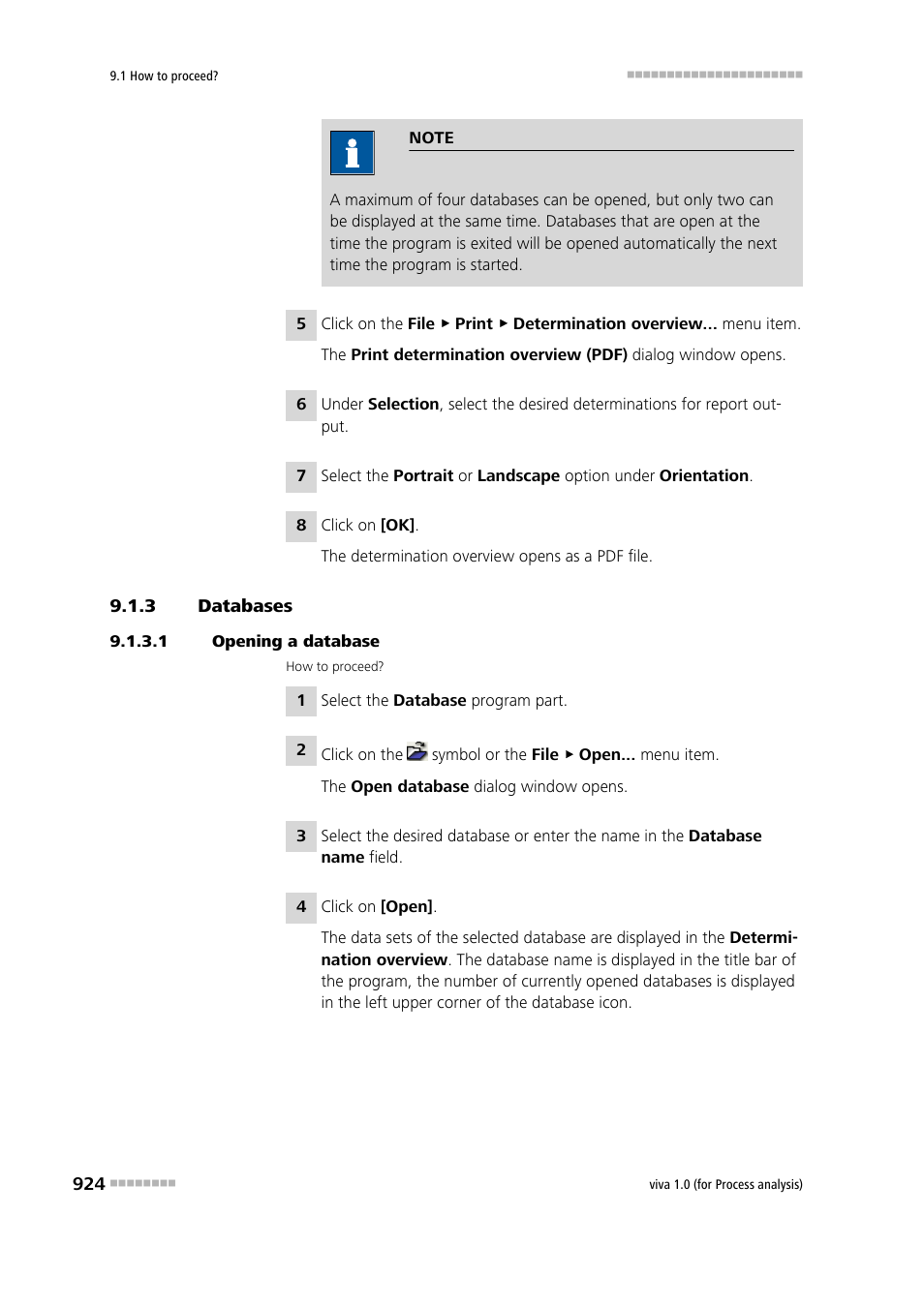 3 databases, 1 opening a database, Databases | Metrohm viva 1.0 (process analysis) User Manual | Page 936 / 990