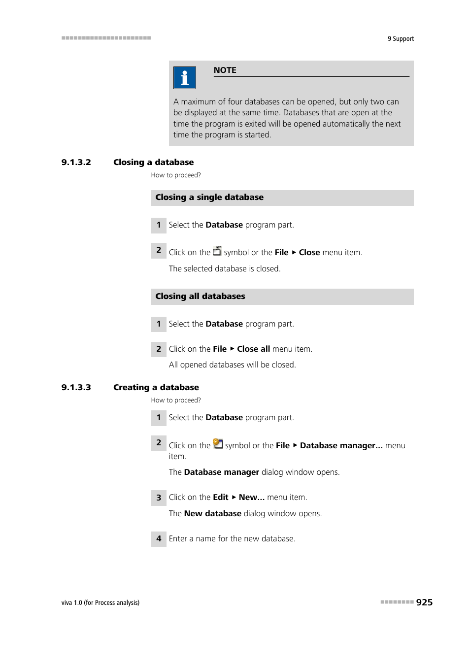 2 closing a database, 3 creating a database | Metrohm viva 1.0 (process analysis) User Manual | Page 937 / 990