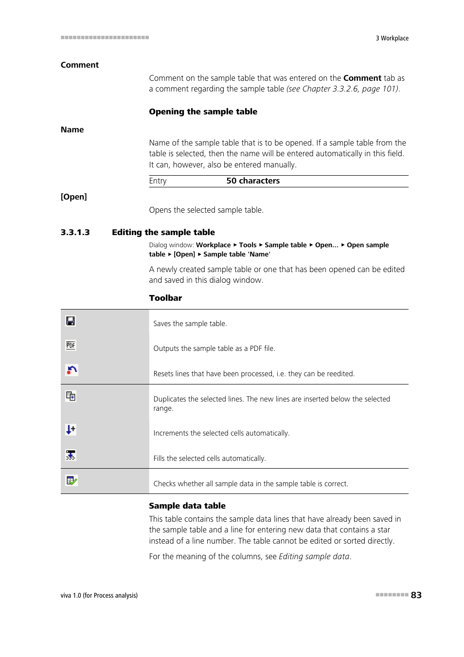 3 editing the sample table, Editing a sample table | Metrohm viva 1.0 (process analysis) User Manual | Page 95 / 990