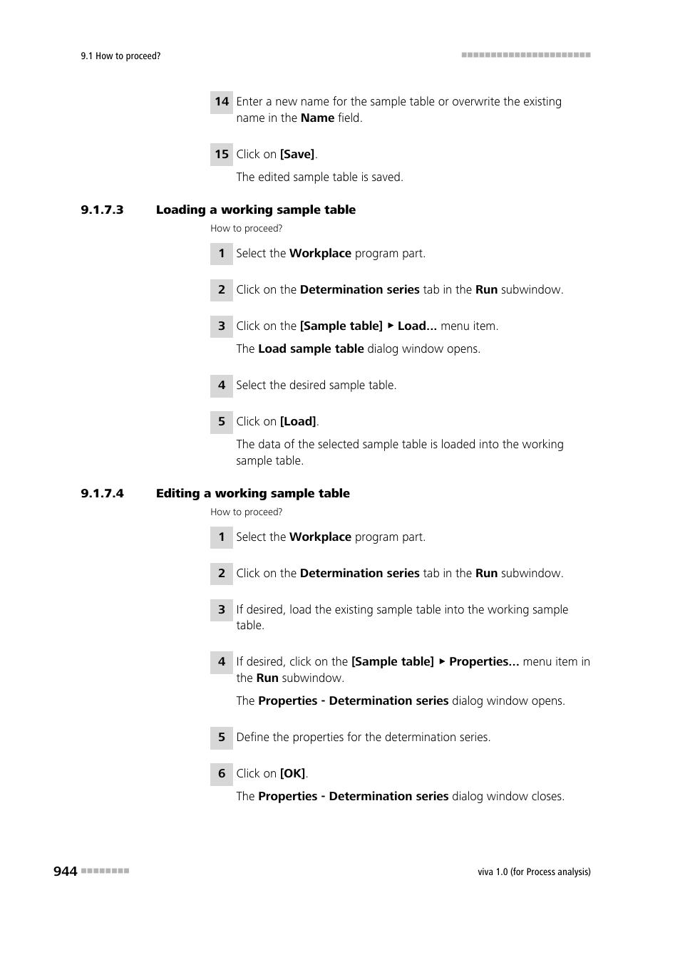 3 loading a working sample table, 4 editing a working sample table | Metrohm viva 1.0 (process analysis) User Manual | Page 956 / 990