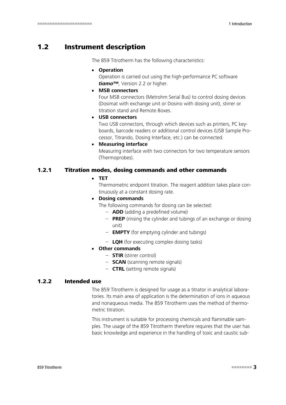 2 instrument description, 2 intended use, Instrument description | Intended use | Metrohm 859 Titrotherm User Manual | Page 11 / 45