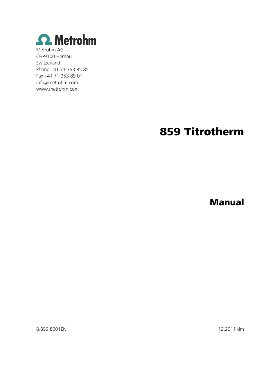 859 titrotherm, Manual | Metrohm 859 Titrotherm User Manual | Page 3 / 45