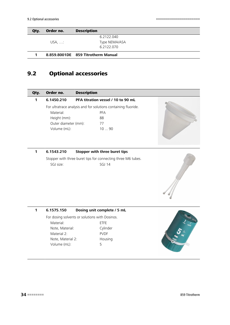 2 optional accessories, Optional accessories | Metrohm 859 Titrotherm User Manual | Page 42 / 45