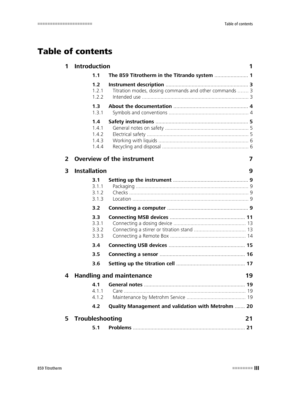 Metrohm 859 Titrotherm User Manual | Page 5 / 45