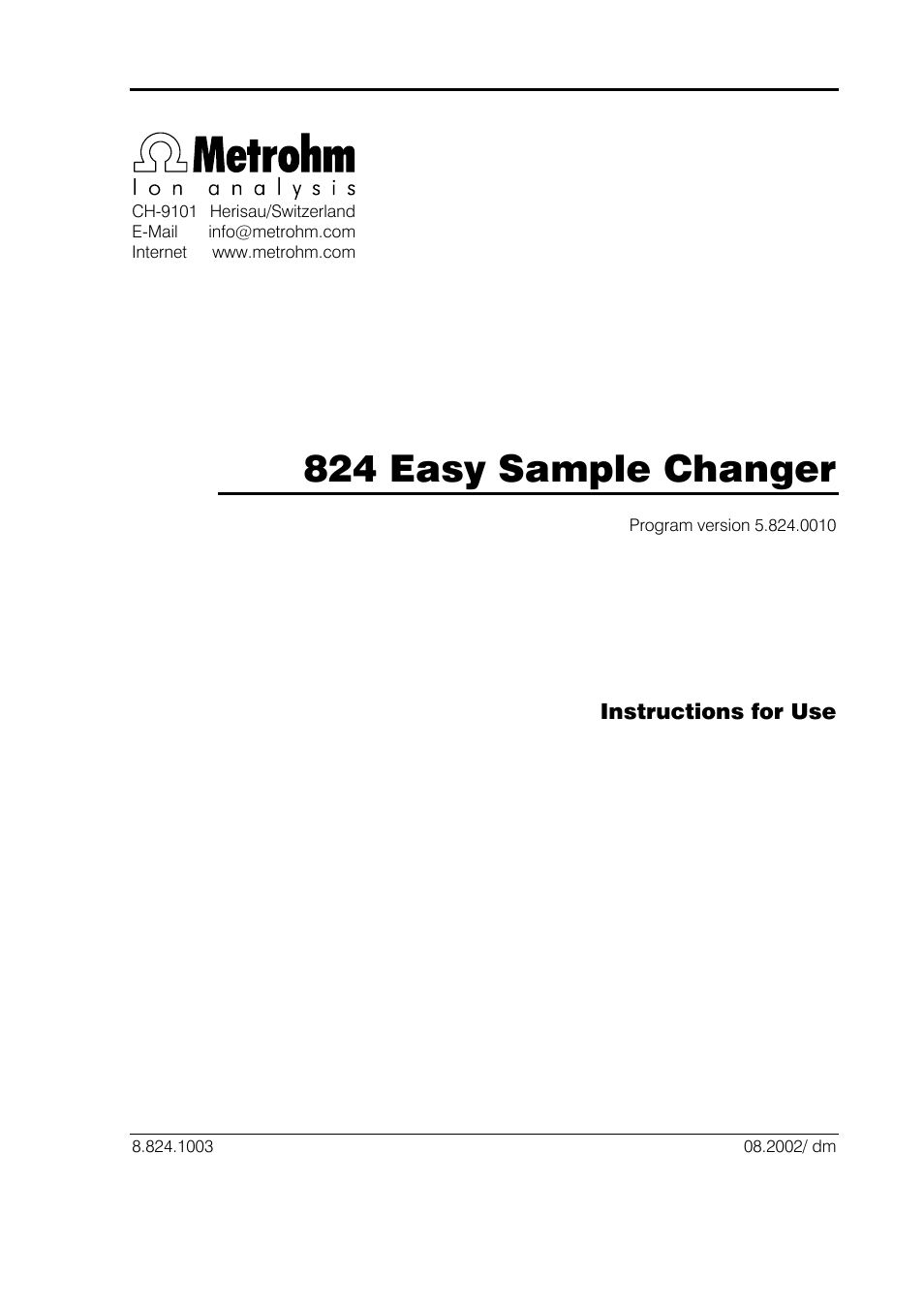 Metrohm 824 Easy Sample Changer User Manual | 70 pages