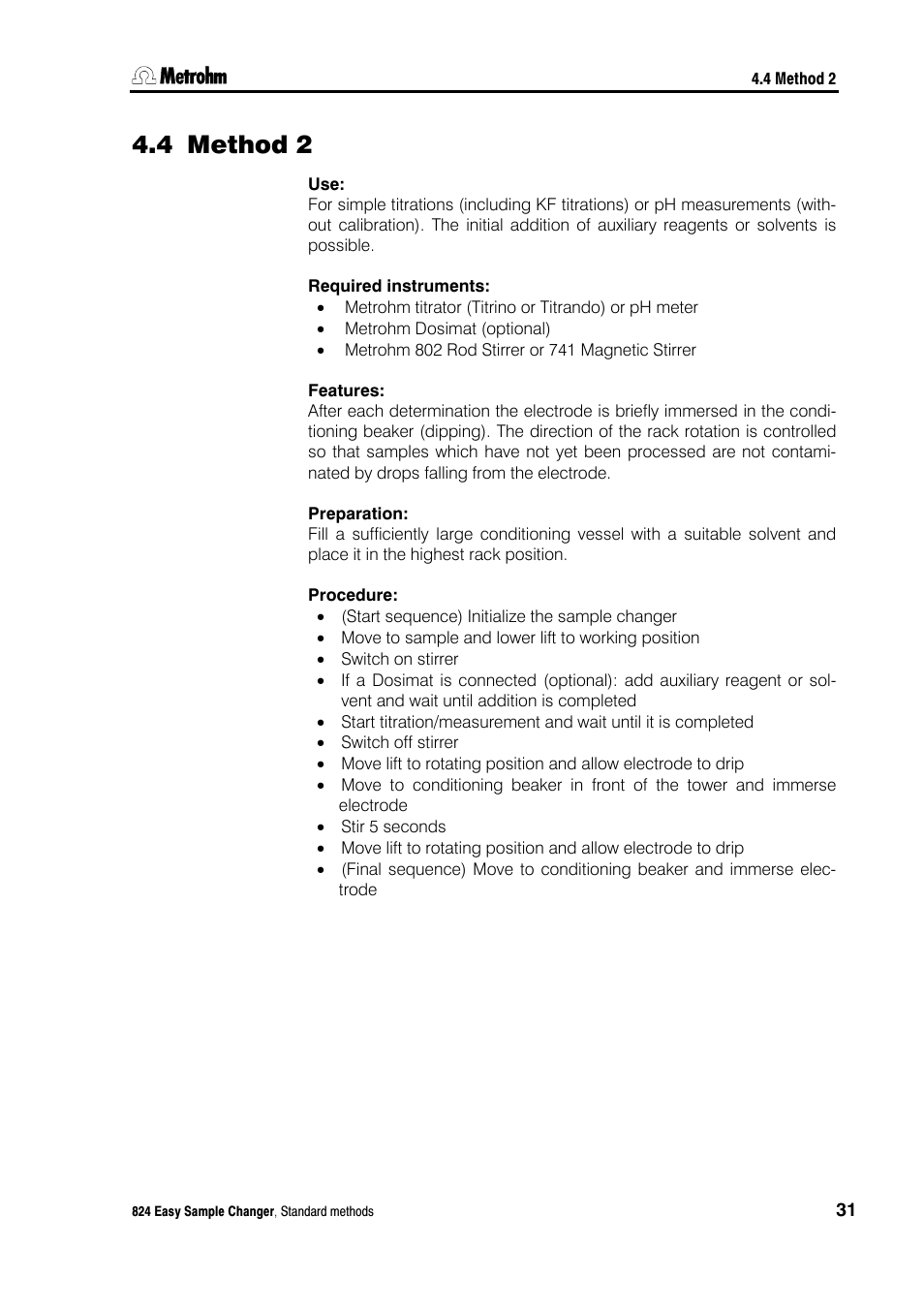 4 method 2, Method 2 | Metrohm 824 Easy Sample Changer User Manual | Page 37 / 70