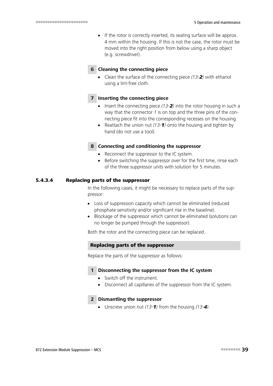 4 replacing parts of the suppressor | Metrohm 872 Extension Module Suppression – MCS User Manual | Page 47 / 64