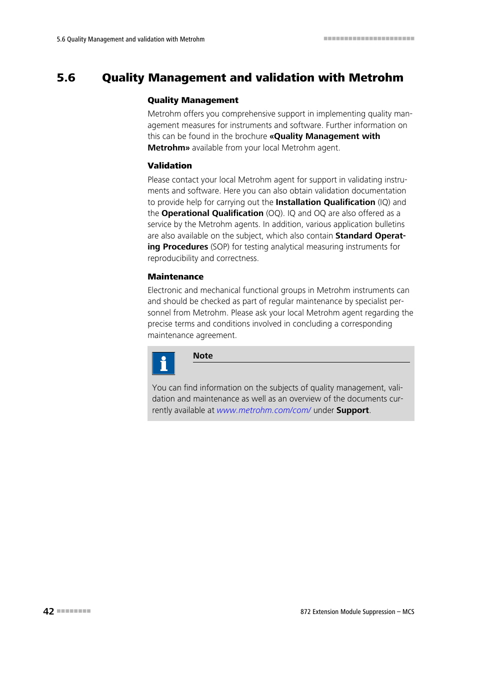 6 quality management and validation with metrohm, Quality management and validation with metrohm | Metrohm 872 Extension Module Suppression – MCS User Manual | Page 50 / 64