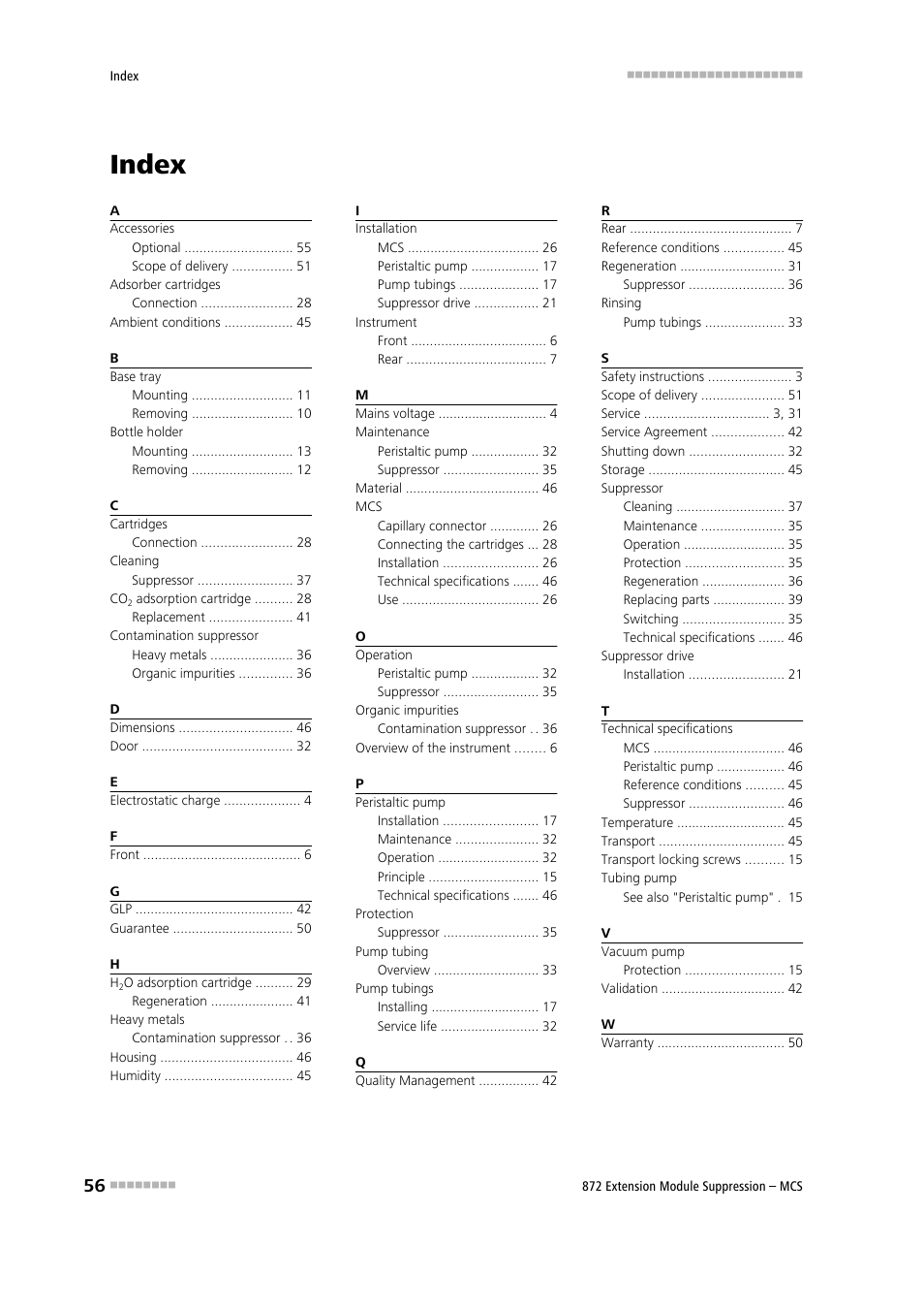 Index | Metrohm 872 Extension Module Suppression – MCS User Manual | Page 64 / 64