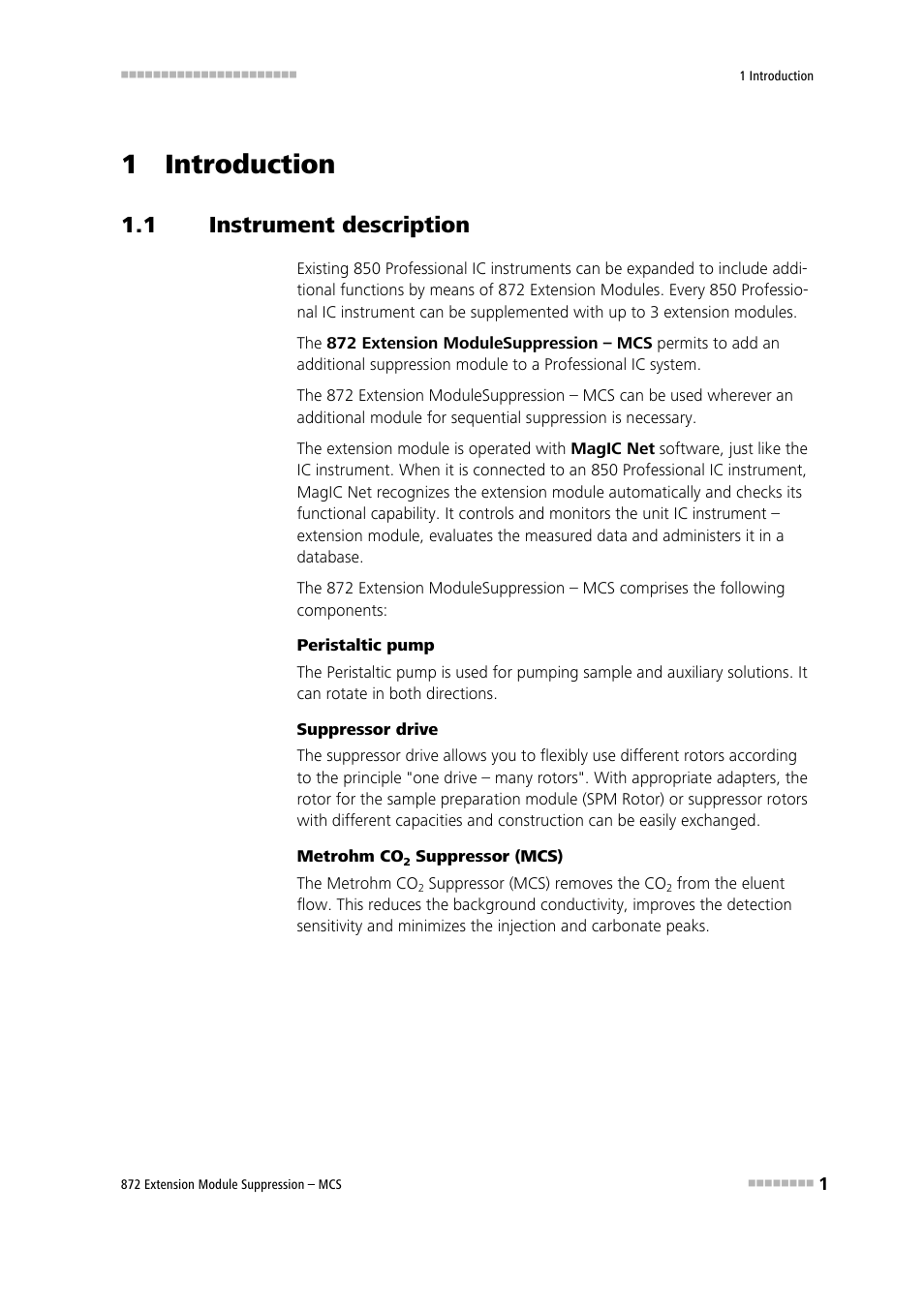 1 introduction, 1 instrument description, Instrument description | Metrohm 872 Extension Module Suppression – MCS User Manual | Page 9 / 64
