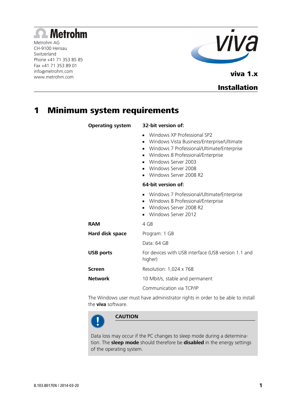 Metrohm viva 1.x User Manual | 16 pages