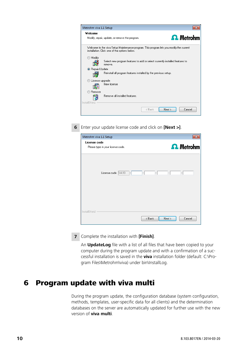 6 program update with viva multi | Metrohm viva 1.x User Manual | Page 10 / 16