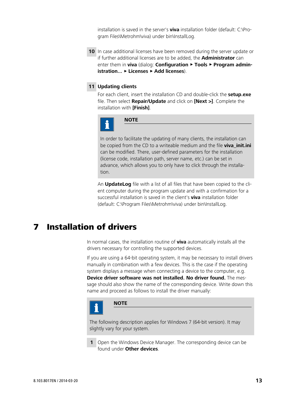 7 installation of drivers | Metrohm viva 1.x User Manual | Page 13 / 16