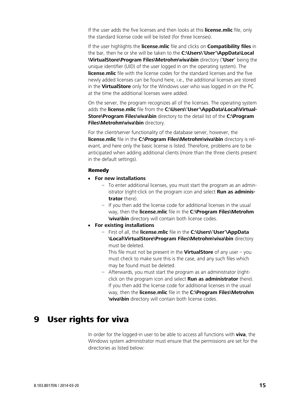 9 user rights for viva | Metrohm viva 1.x User Manual | Page 15 / 16