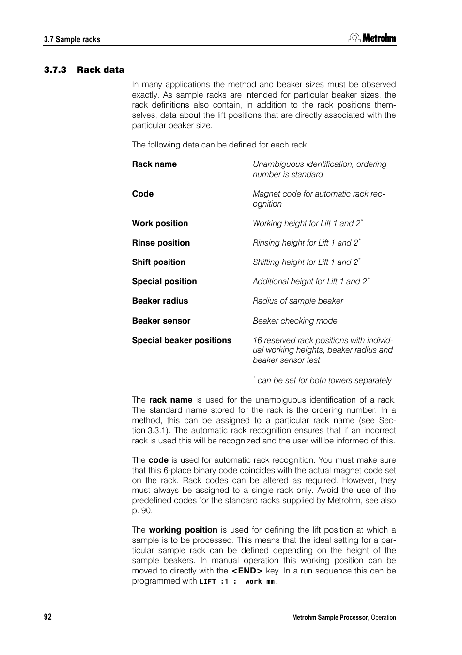 3 rack data | Metrohm 789 Robotic Sample Processor XL User Manual | Page 100 / 177