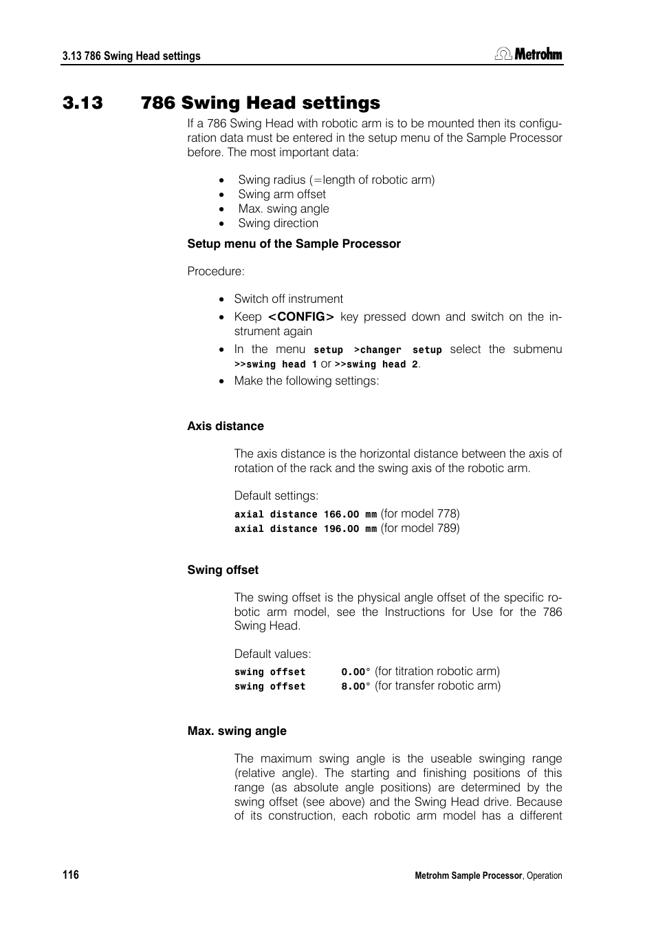 13 786 swing head settings | Metrohm 789 Robotic Sample Processor XL User Manual | Page 124 / 177