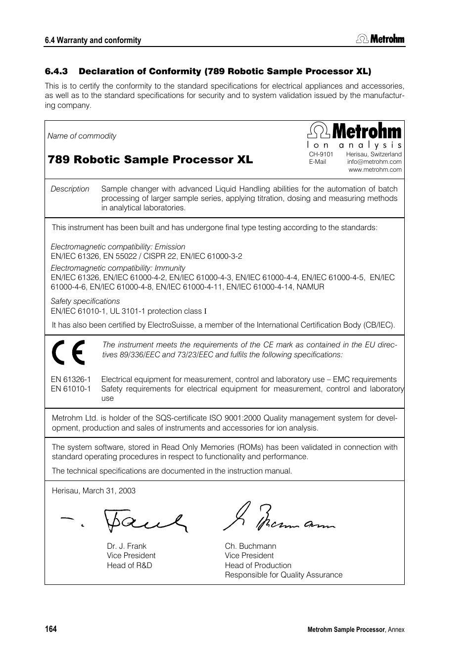 789 robotic sample processor xl | Metrohm 789 Robotic Sample Processor XL User Manual | Page 172 / 177