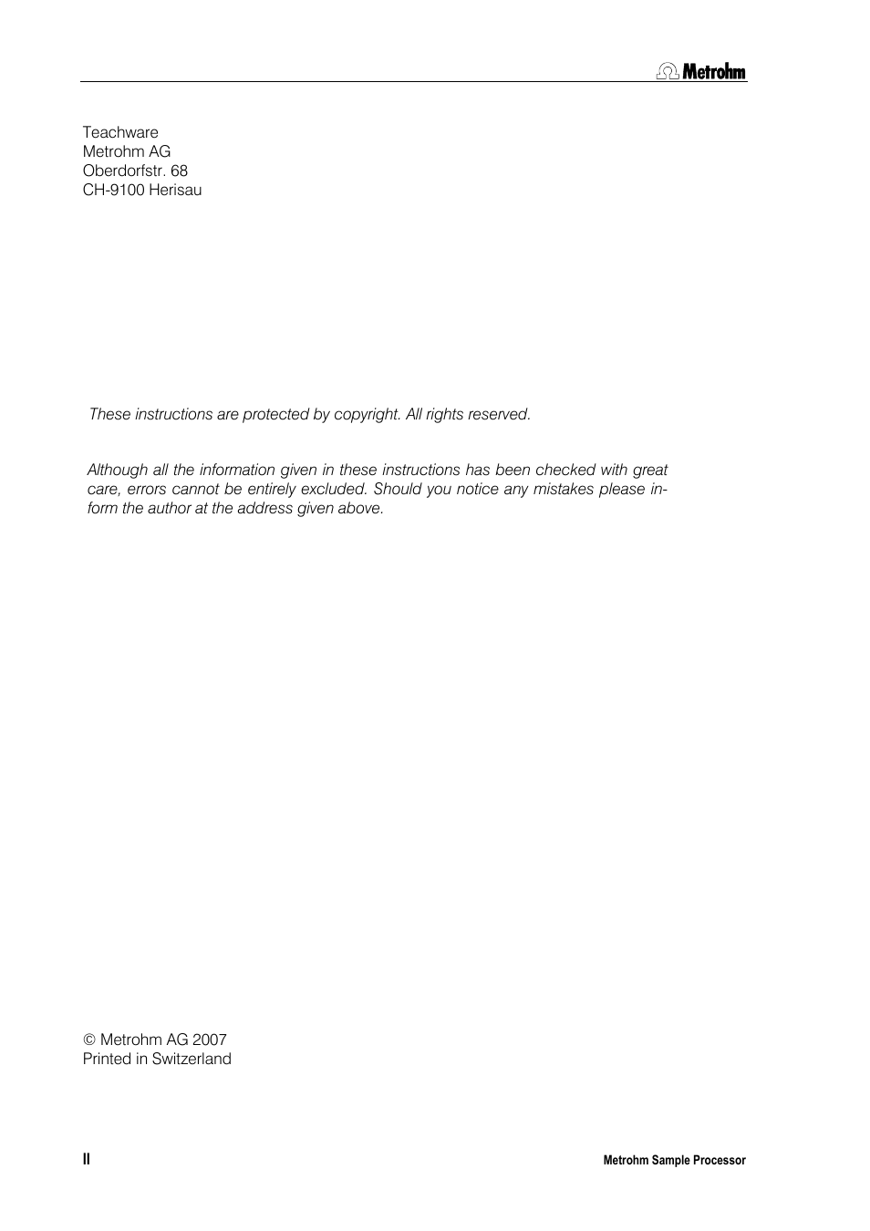Metrohm 789 Robotic Sample Processor XL User Manual | Page 2 / 177