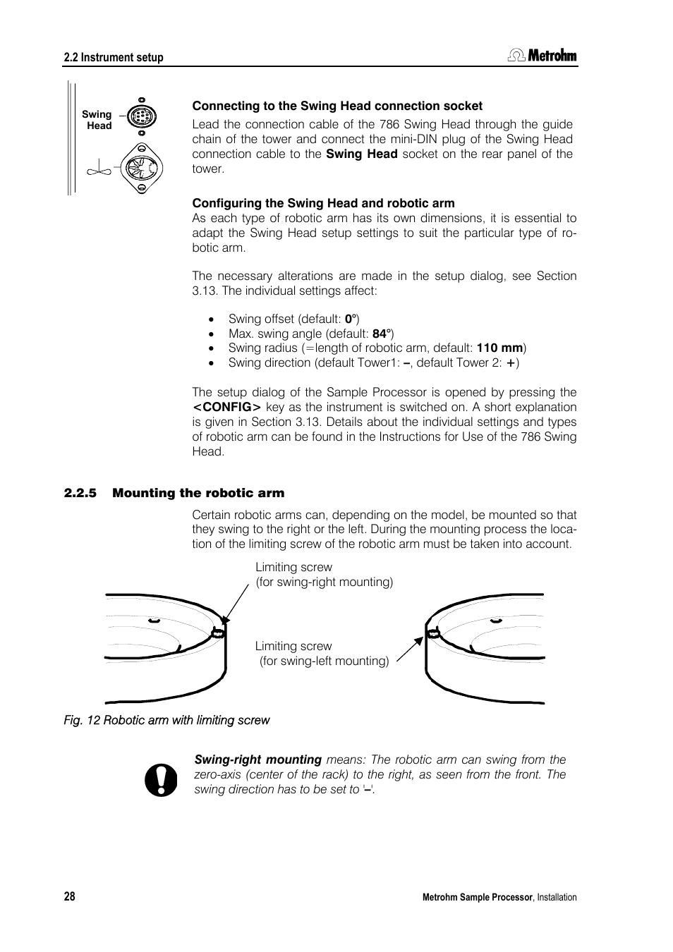 5 mounting the robotic arm | Metrohm 789 Robotic Sample Processor XL User Manual | Page 36 / 177