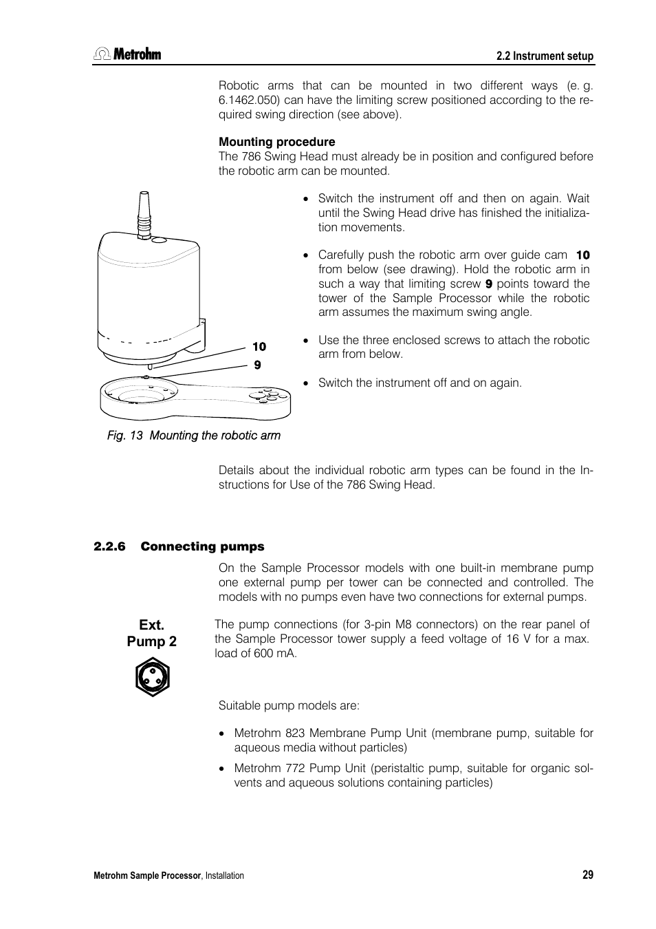 6 connecting pumps | Metrohm 789 Robotic Sample Processor XL User Manual | Page 37 / 177
