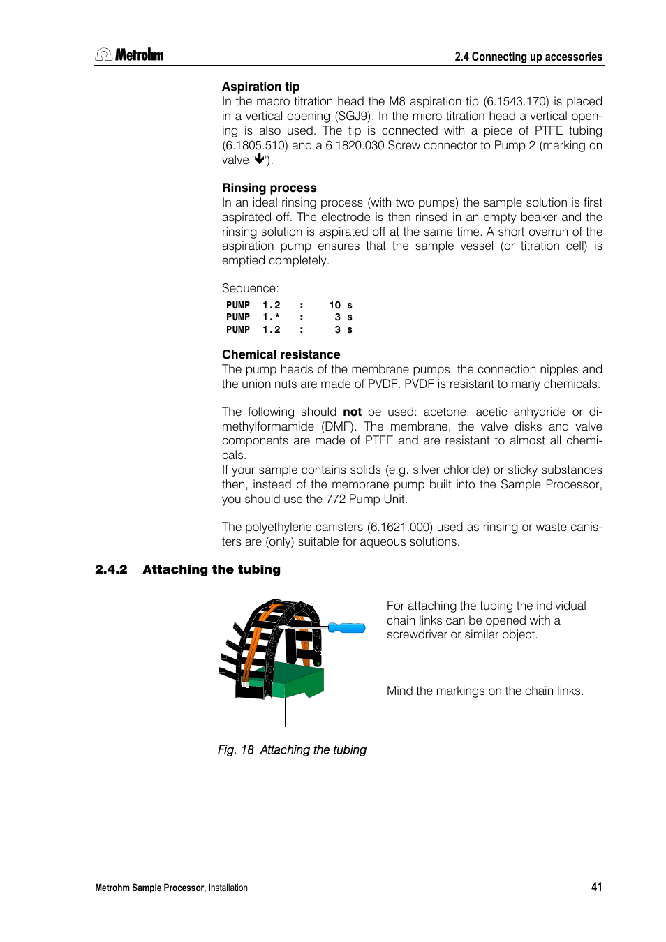 2 attaching the tubing | Metrohm 789 Robotic Sample Processor XL User Manual | Page 49 / 177