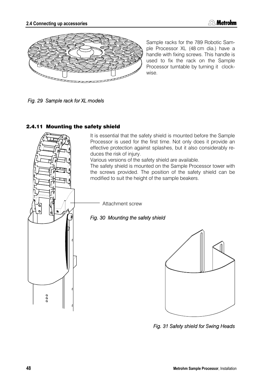 11 mounting the safety shield | Metrohm 789 Robotic Sample Processor XL User Manual | Page 56 / 177
