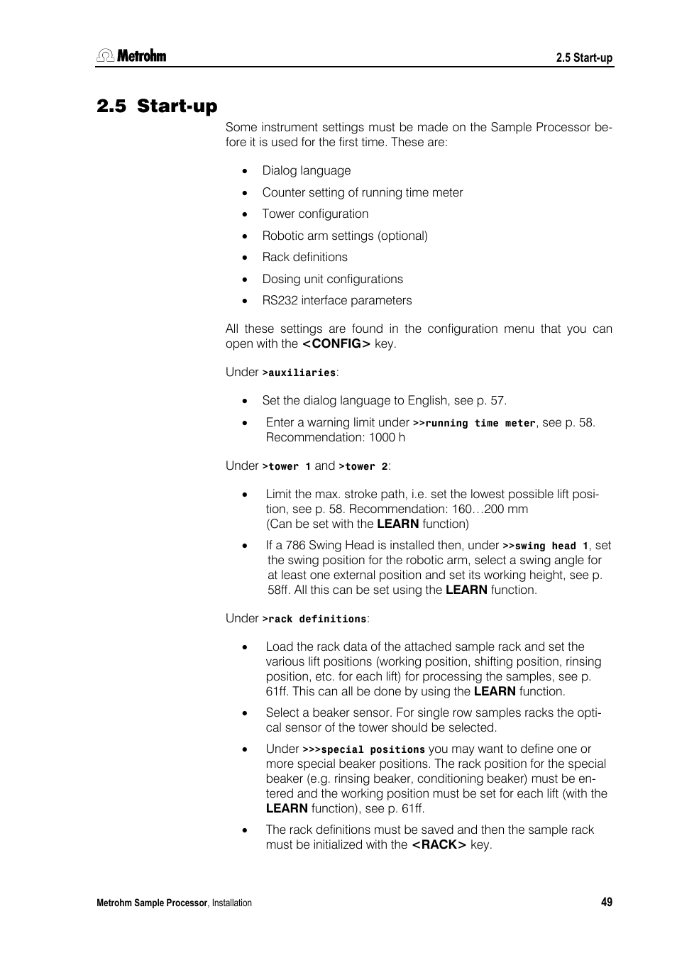5 start-up | Metrohm 789 Robotic Sample Processor XL User Manual | Page 57 / 177