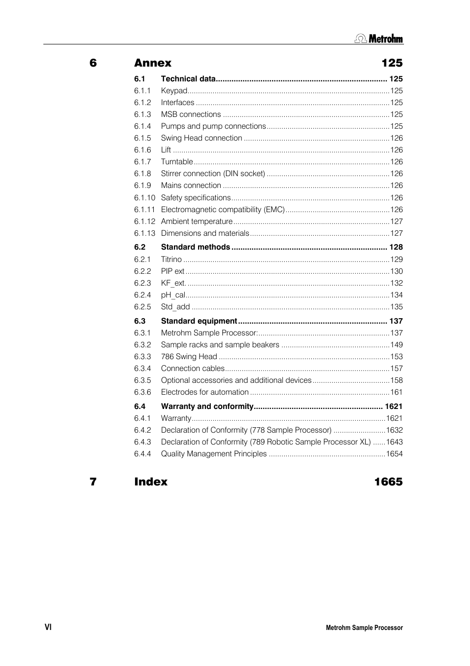 Annex 125, Index 1665 | Metrohm 789 Robotic Sample Processor XL User Manual | Page 6 / 177