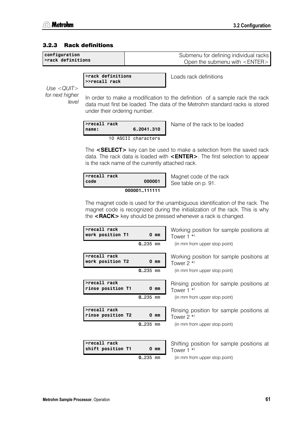 3 rack definitions | Metrohm 789 Robotic Sample Processor XL User Manual | Page 69 / 177