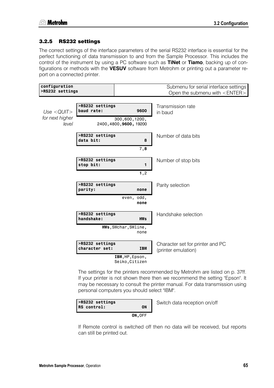 5 rs232 settings | Metrohm 789 Robotic Sample Processor XL User Manual | Page 73 / 177