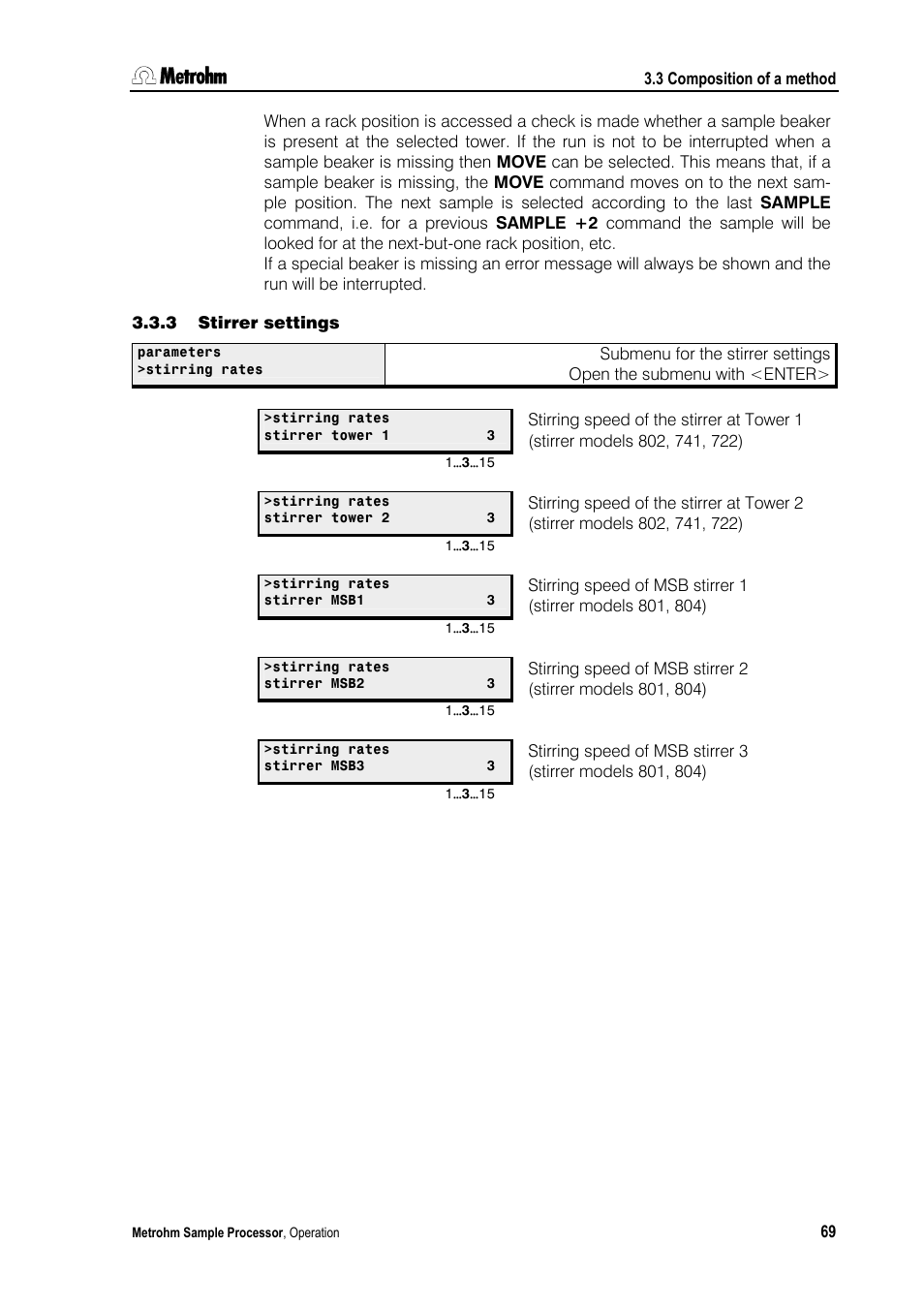 3 stirrer settings | Metrohm 789 Robotic Sample Processor XL User Manual | Page 77 / 177