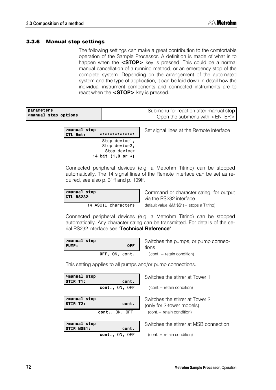 6 manual stop settings | Metrohm 789 Robotic Sample Processor XL User Manual | Page 80 / 177