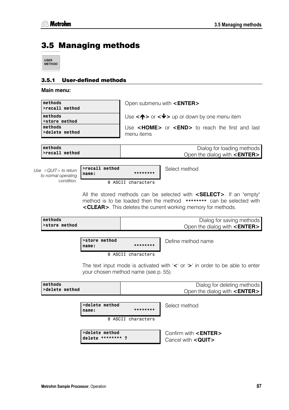 5 managing methods, 1 user-defined methods | Metrohm 789 Robotic Sample Processor XL User Manual | Page 95 / 177