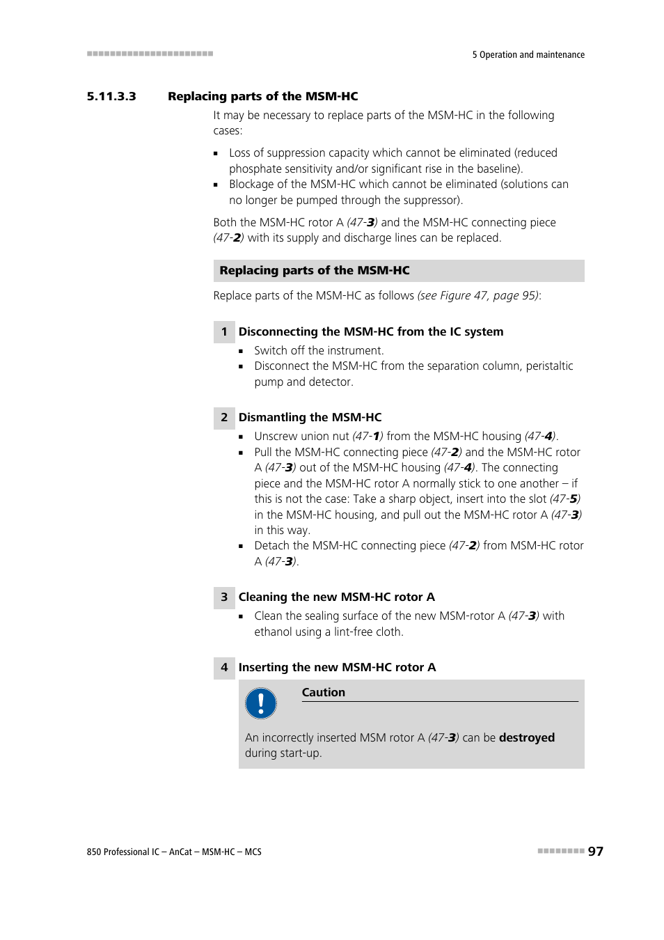 3 replacing parts of the msm‑hc | Metrohm 850 Professional IC AnCat MSM-HC MCS User Manual | Page 107 / 146