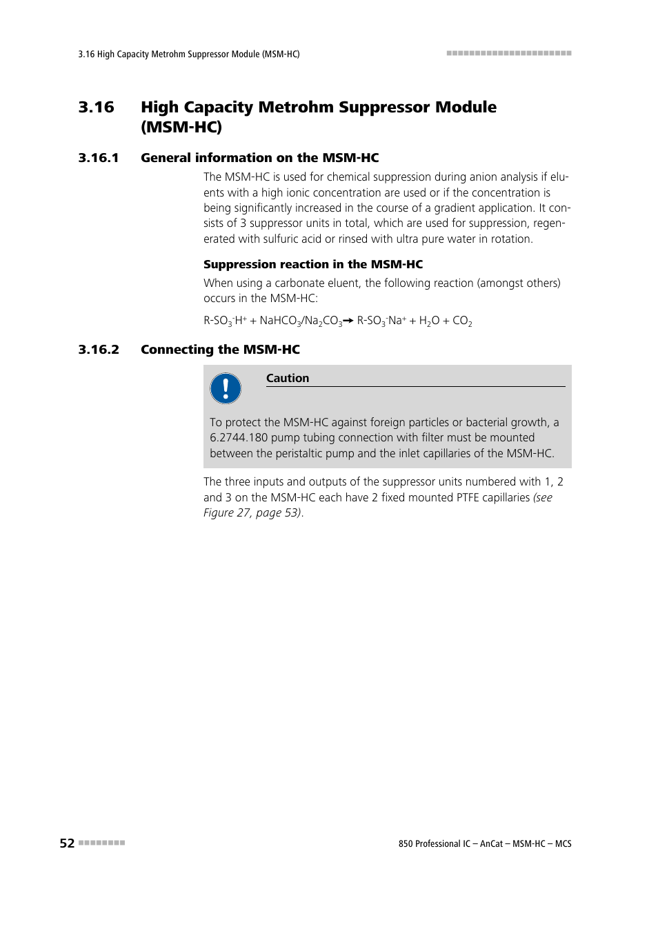 1 general information on the msm‑hc, 2 connecting the msm‑hc, 16 high capacity metrohm suppressor module | Msm-hc), General information on the msm-hc, Connecting the msm-hc | Metrohm 850 Professional IC AnCat MSM-HC MCS User Manual | Page 62 / 146