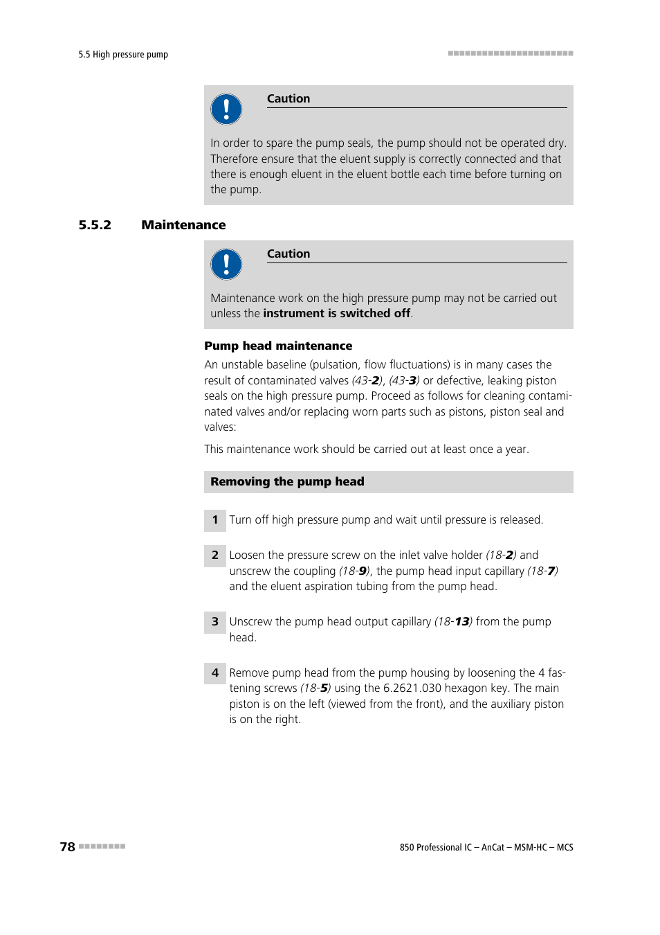 2 maintenance, Maintenance | Metrohm 850 Professional IC AnCat MSM-HC MCS User Manual | Page 88 / 146