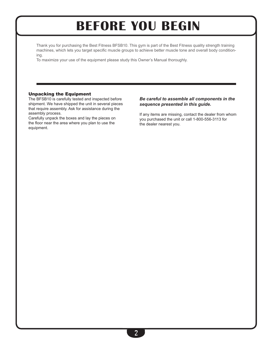 Before you begin | Best Fitness BFSB10 User Manual | Page 2 / 16