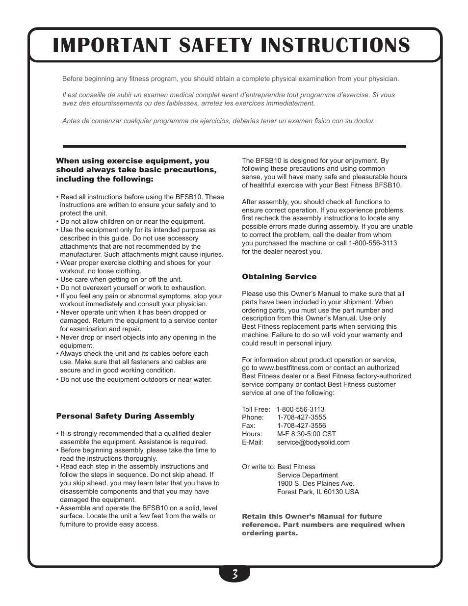 Important safety instructions | Best Fitness BFSB10 User Manual | Page 3 / 16