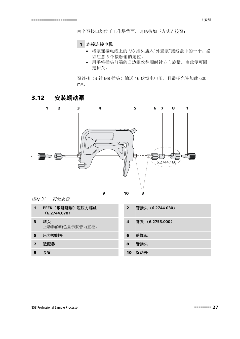 12 安装蠕动泵, 安装泵管 | Metrohm 858 Professional Sample Processor User Manual | Page 35 / 98