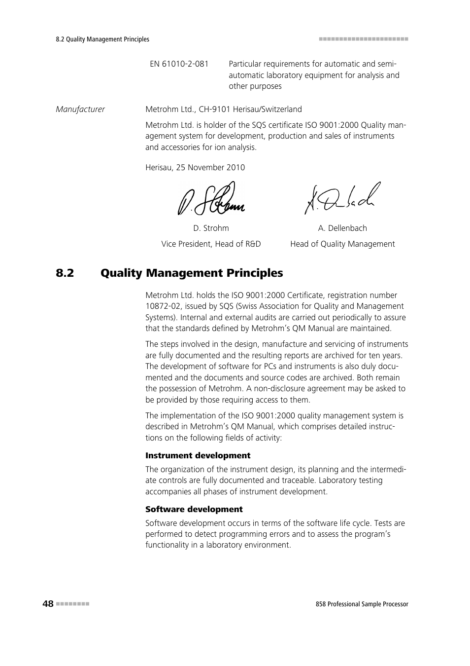 2 quality management principles, Quality management principles | Metrohm 858 Professional Sample Processor User Manual | Page 56 / 98