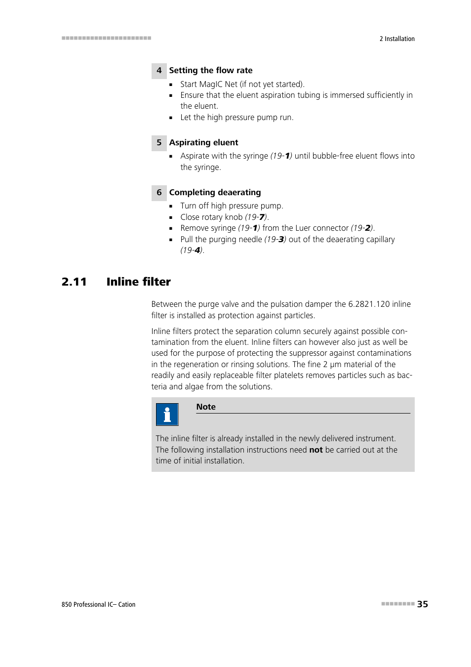 11 inline filter, See chapter 2.11 | Metrohm 850 Professional IC Cation Manual User Manual | Page 43 / 112